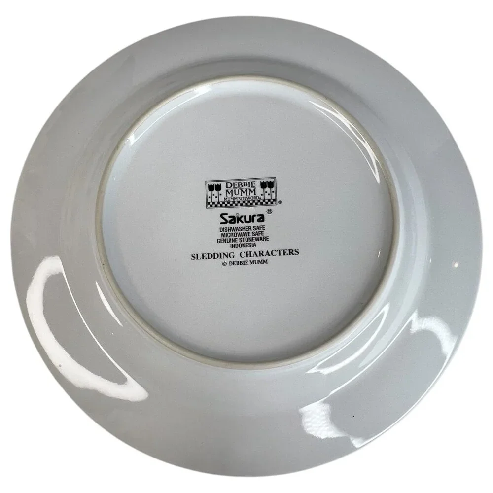 Set Of 4 Sakura Debbie Mumm Sledding Characters Ceramic Salad Plates 8.25 Skiing